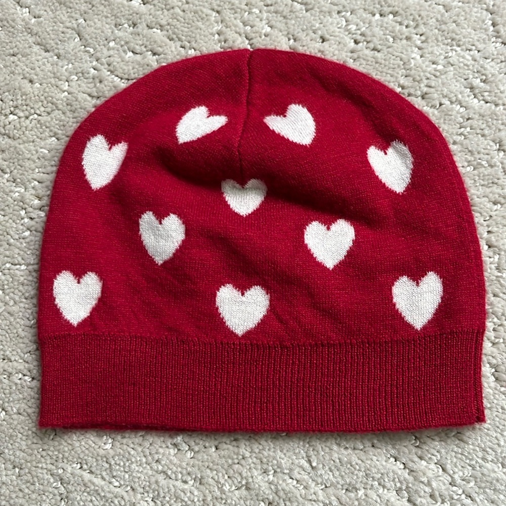 Burberry Children Cashmere Red Heart Print Knit Cap Hat XS